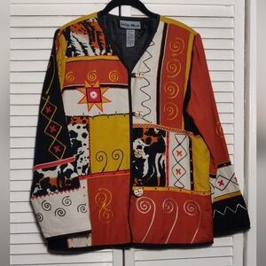 Indigo Moon Patterned Linen Jacket